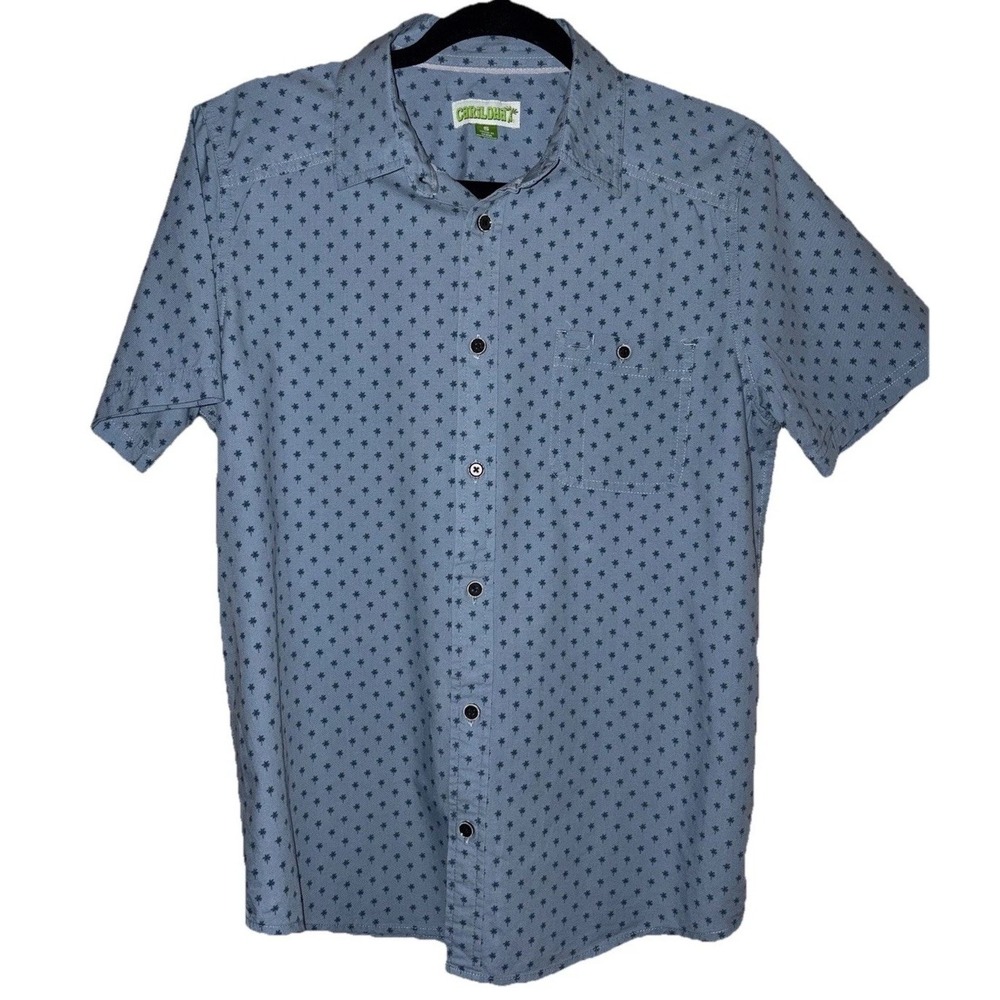 Cariloha Shirt Men Small Organic Cotton Bamboo Blend Palm Trees Button Pocket